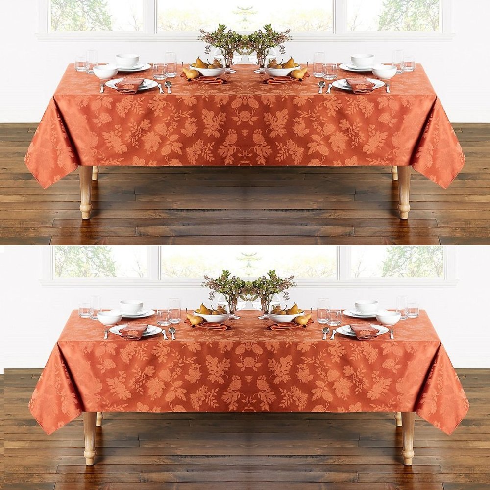 2 SPICE-color Autumn Medley Damask 60x104 inch Tablecloths (each seats 8 to 10)
